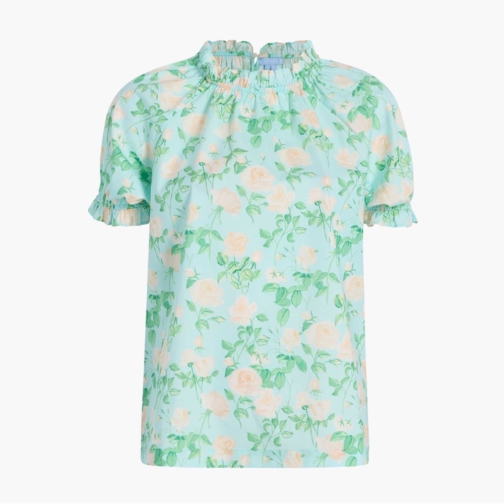 Hill House The Knit Blue Roses Blouse Size XS